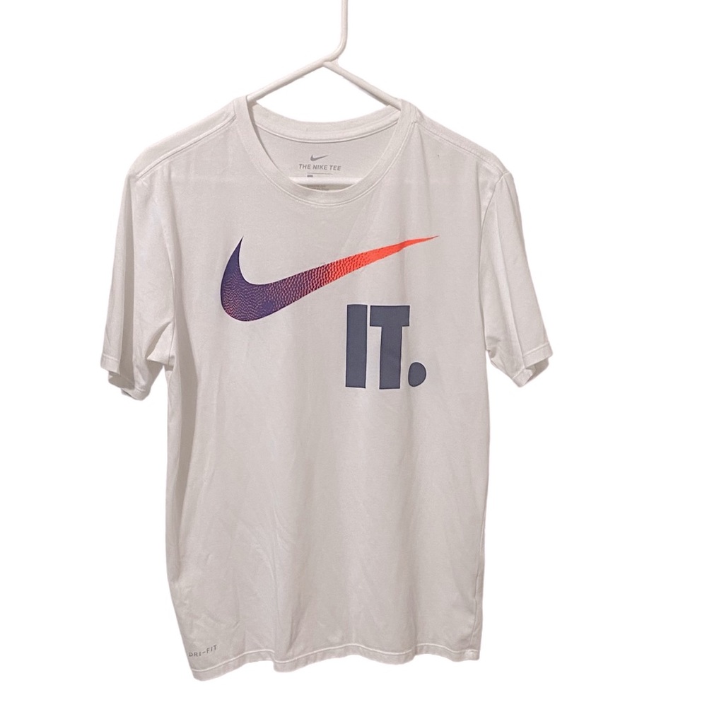 NIKE White Neon Orange Swoosh Cotton Poly Short Sleeve Tee M